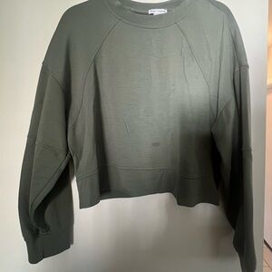 Green Oversized Raglan Long Sleeve Crop Sweatshirt